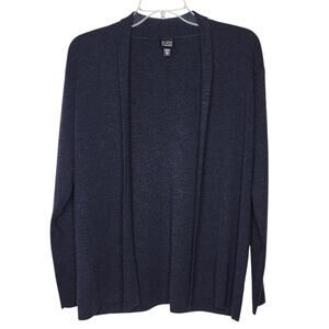 Vintage Eileen Fisher Merino Wool Open Cardigan Navy Sweater Hong Kong XS